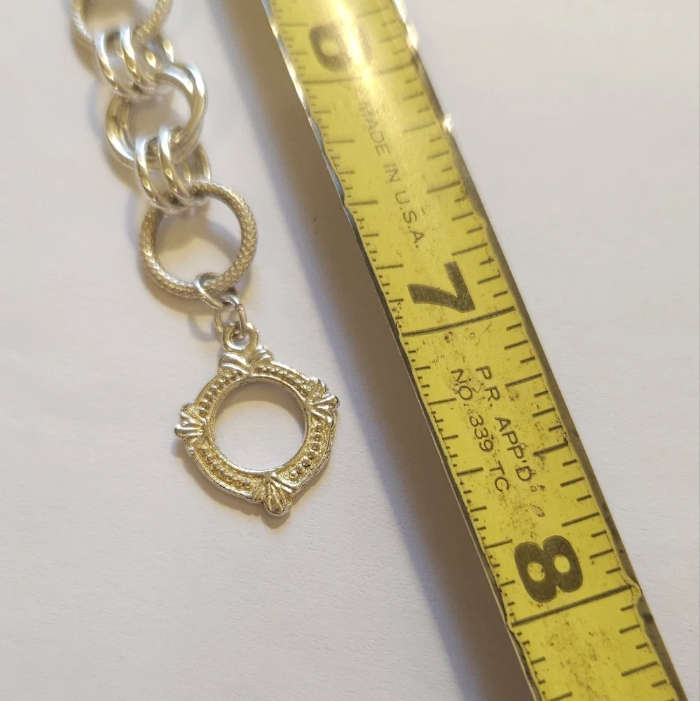 Unique Silver Plated Textured Double Circle Linked Chain Bracelet 7 1/4